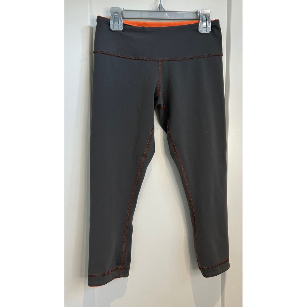 Lululemon Reversible Crop Leggings Grey Orange Contrast Stitch Womens Size 4